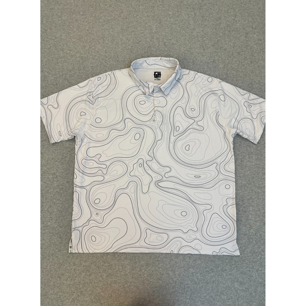 GH Greater Half‎ Polo Shirt Men's 2XL White Line AOP Performance Casual Graphic